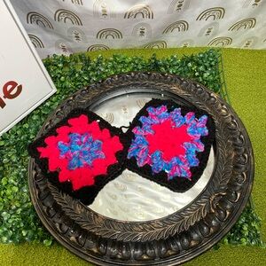Handmade Crochet Coasters with Bold Patterns( GRANNY SQUARES
